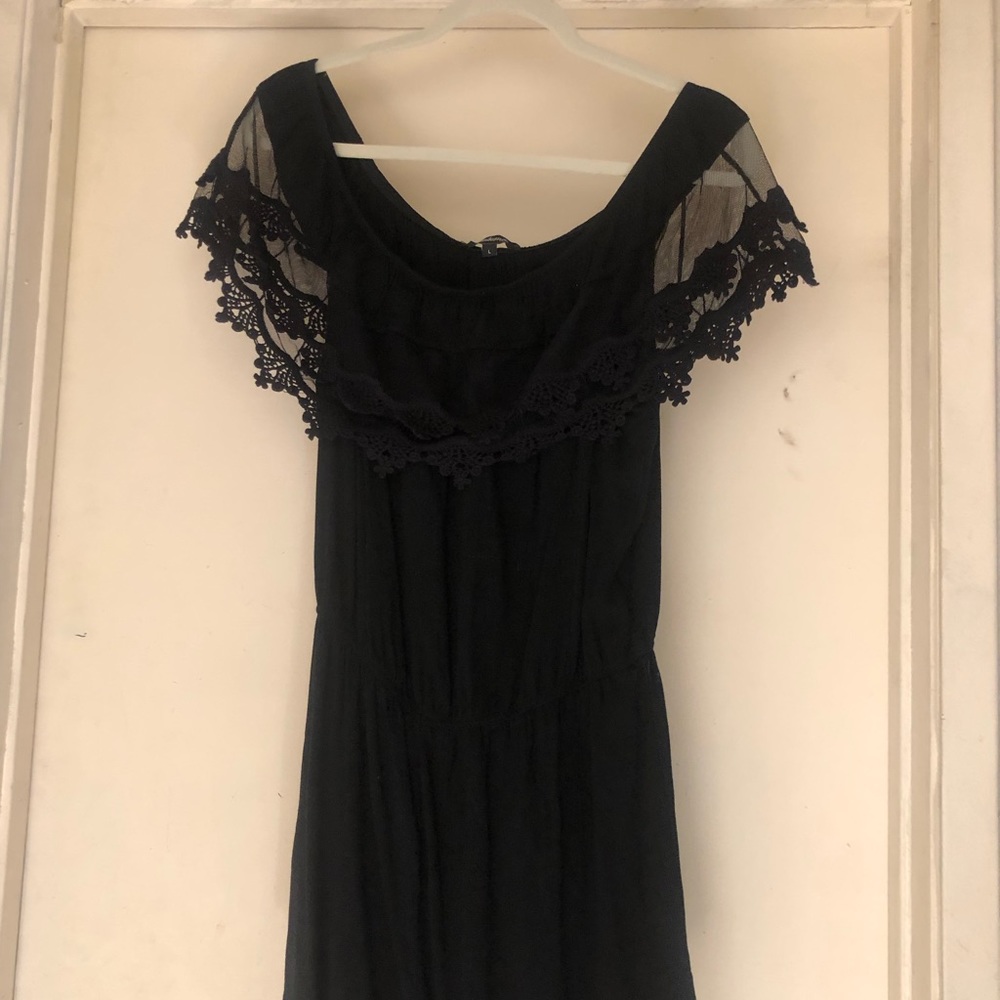 Black lace off shoulder romper